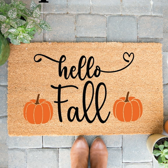Doormat Hello Fall Pumpkin Welcome Mat Autumn Decor Halloween Decor (18" x 30") #4094