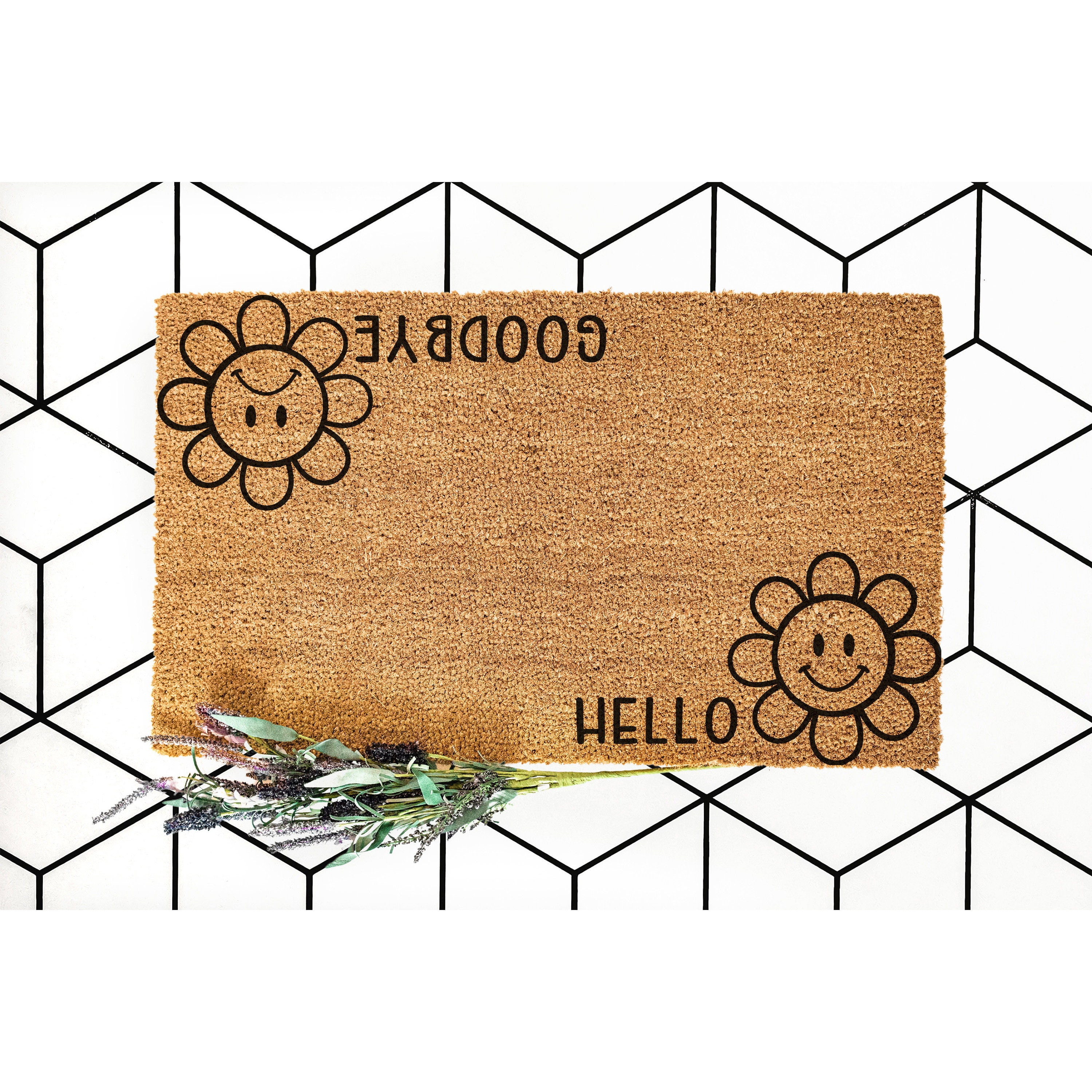 Goodbye Mat Doormat Hello, Goodbye Flower Welcome Mat Funny First House Gift Clo ...