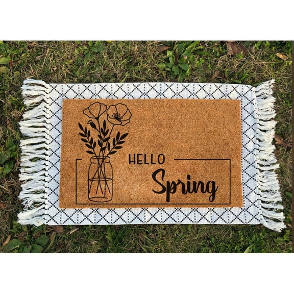 Doormat Hello Spring Welcome Mat Funny Outside Out Door Rug Front D (36" x 60") #5384