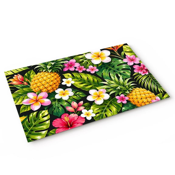 Doormat Hibiscus Floral Doormats Entrance Door Rug Tropical Pineapple Palm Leaves Floor Mat Welcome Front Door Mat for Indoor Outdoor Kitchen Home Decor 16x24 Inch