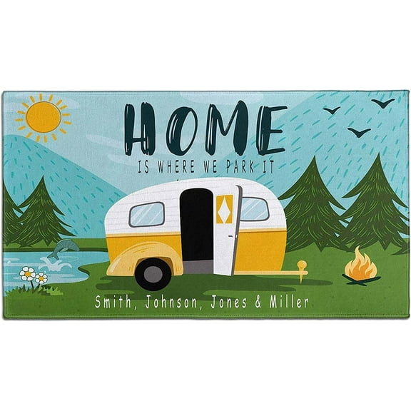 Doormat Home Personalized Name Camping Doormat RV Door Mat Camper Door Mat RV Welcome Mat RV Rug Camping Home is Where We Park It Camping Floor Mats for Outside Camper Decor Personalized Rugs 30"x17"