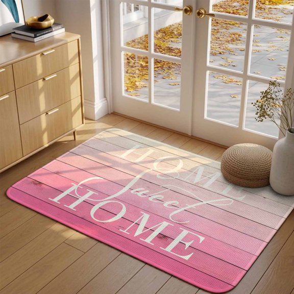 Doormat Home Sweet Home Front Door Mat Entrance Soft Non Slip Absorbent Doormats Pink Wood Grain Welcome Floor Mat Rugs for Entryway Porch Bathroom Bedroom Kitchen Indoor Outdoor 16"x24"