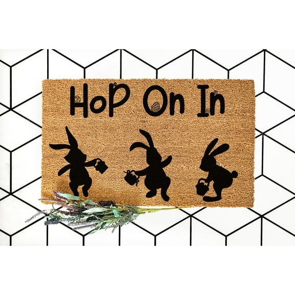Doormat Hop On In Easter Spring Decor Easter Decor Easter Bunny Chri (18" x 30") #5387