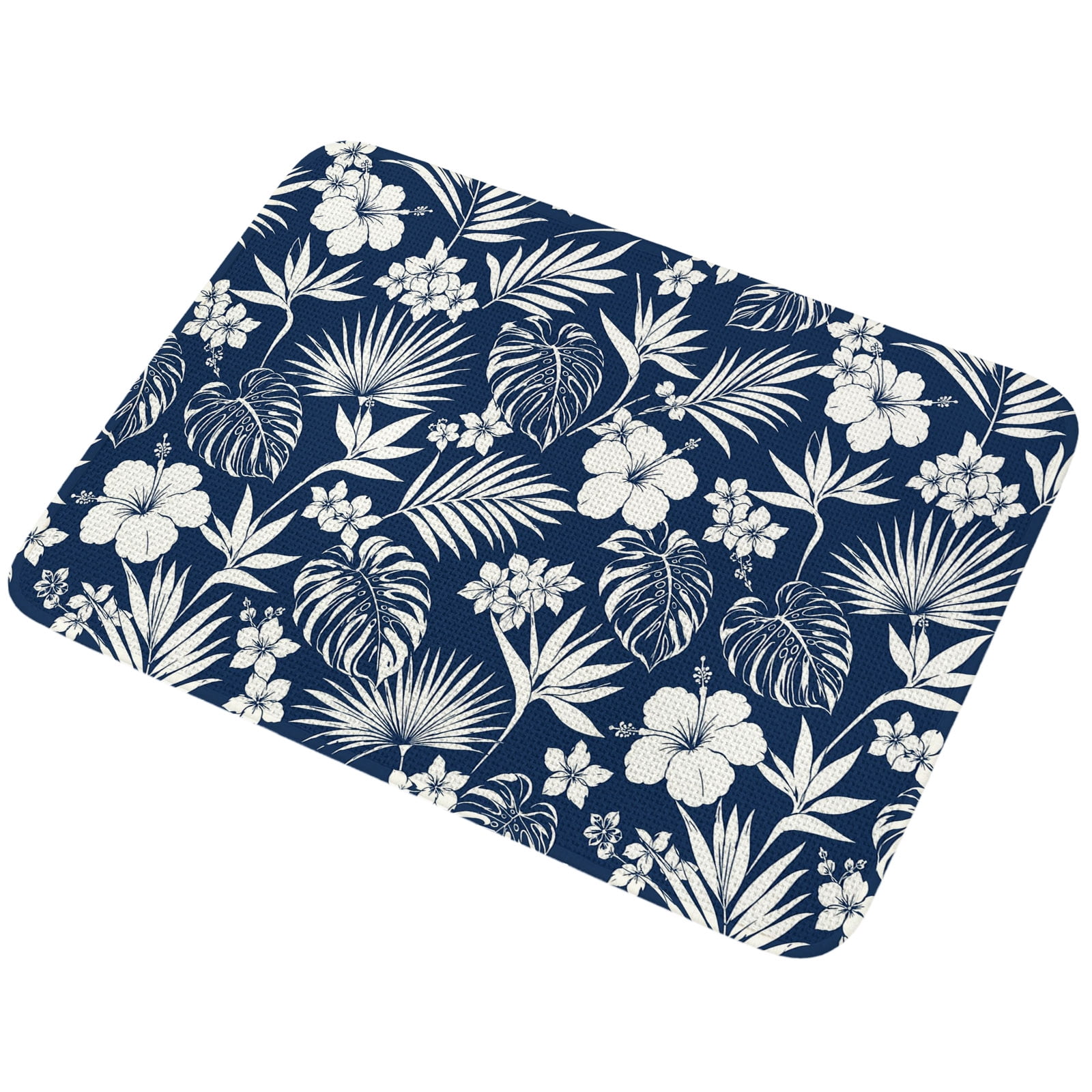 Absorbent Rugs Doormat Indigo Hibiscus Flowers Front Door Mat Entrance Soft Non Slip ...