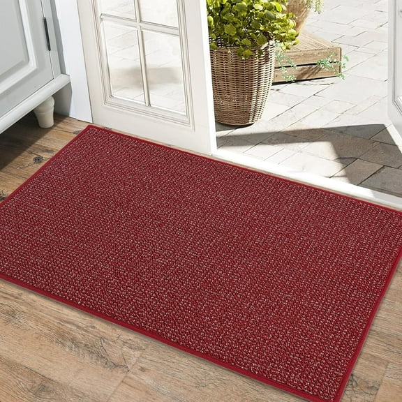 Doormat Indoor Dirt Trapper Door Mats Non-Slip, Low-Profile Indoor Mats, Resist Dirt Floor Mat Washable Entrance Mat for Front Back Door, Entryway, Hallway, Kitchen, 24" x 35", Red