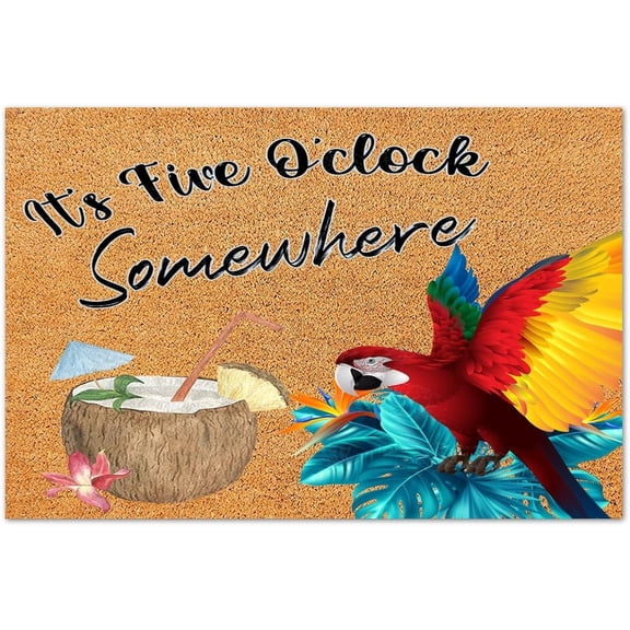 Doormat Indoor Doormat with Backing It's 5 O'Clock Somewhere Doormat Summer Beach Wedding Gift for Front Door Office Entryway Decor Funny Washable Mat Cute Rugs for Kitchen Bathroom Indoor 16x24 inch