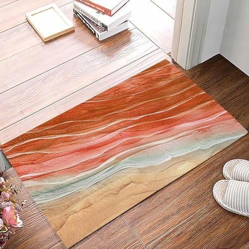 Doormat Indoor Entrance Home Decor Door Mat Orange Ocean Ombre Floor Rugs for Kitchen Bathroom Spring Summer Coastal Sea Wave Funny Welcome Mat 17x30 Inch.