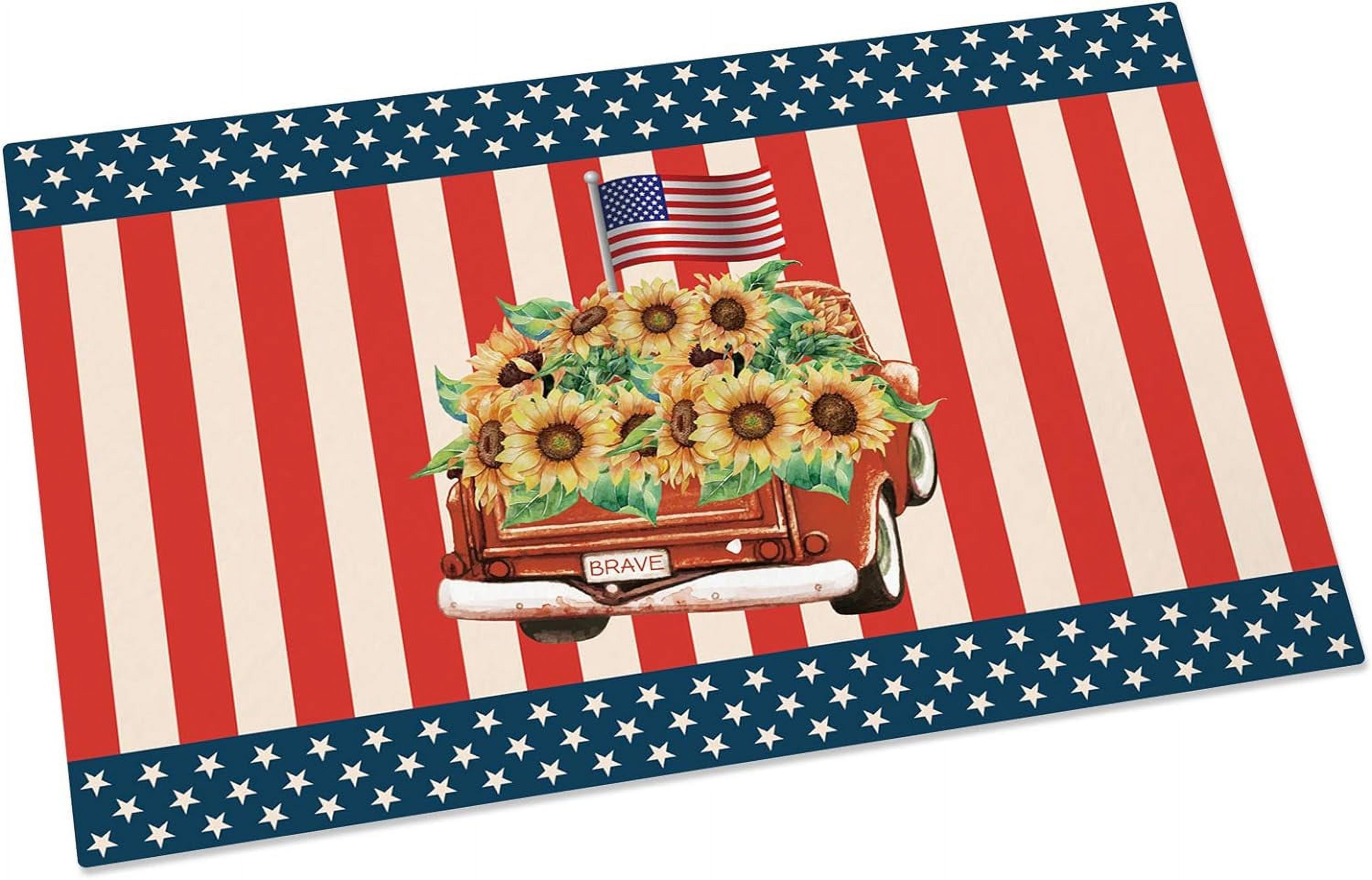 Doormat Indoor Entrance Welcome Patriotic Independence Day Sunflowers ...