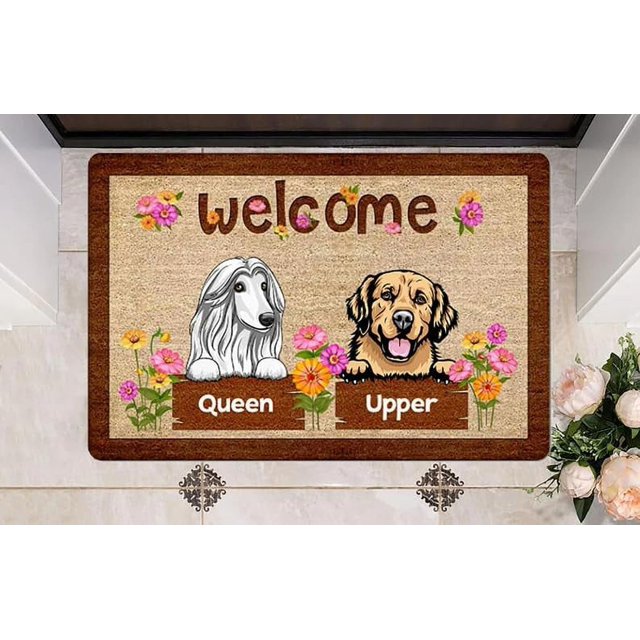 Doormat Indoor Entrance Dogs Flowers Doormat Outdoor