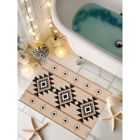 Doormat Khaki Aztec Front Door Mat Non Slip Absorbent Low Profile Floor Mat Western Tribal Pattern Welcome Mats Entryway Rug for Entrance Kitchen Porch Indoor Outdoor Home Decor 16"x24"
