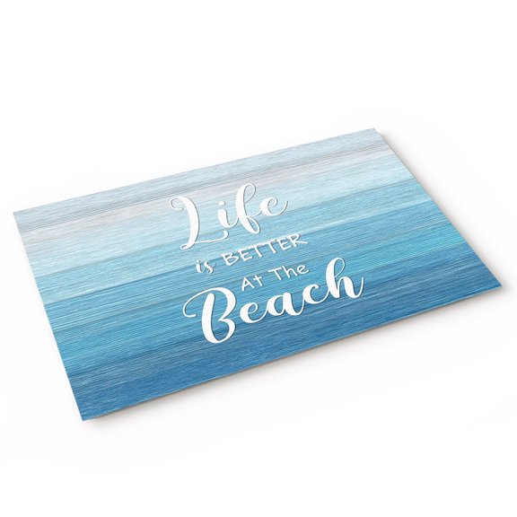 Doormat Life Is Better at The Beach Doormats Entrance Door Rug Blue Wood Grain Floor Mat Welcome Front Door Mat for Indoor Outdoor Kitchen Home Decor 16x24 Inch