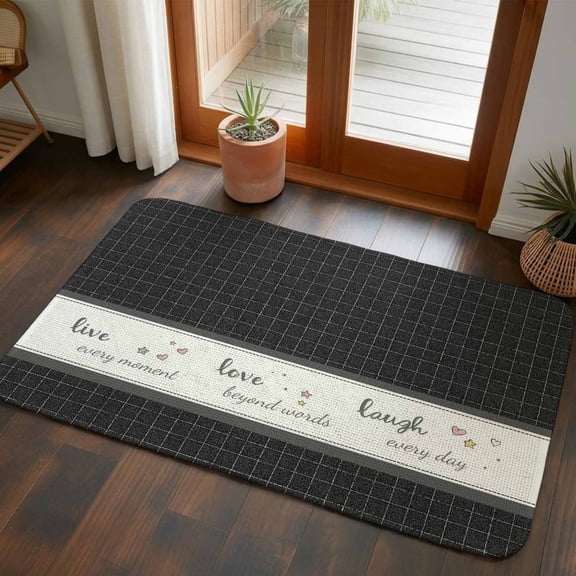 Doormat Live Love Laugh Front Door Mat Entrance Soft Non Slip Absorbent Doormats Black Buffalo Plaid Welcome Floor Mat Rugs for Entryway Porch Bathroom Bedroom Kitchen Indoor Outdoor 20"x32"