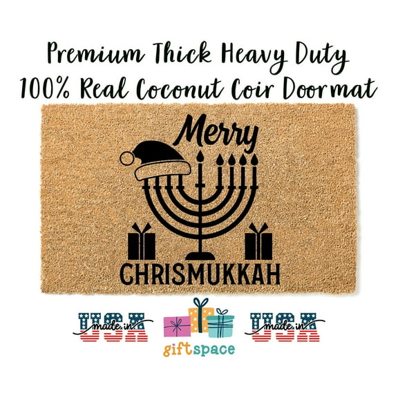 Doormat Merry Chrismukkah Christmas Hanukkah Funny Hanukkah Gift S (18" x 30") #3249