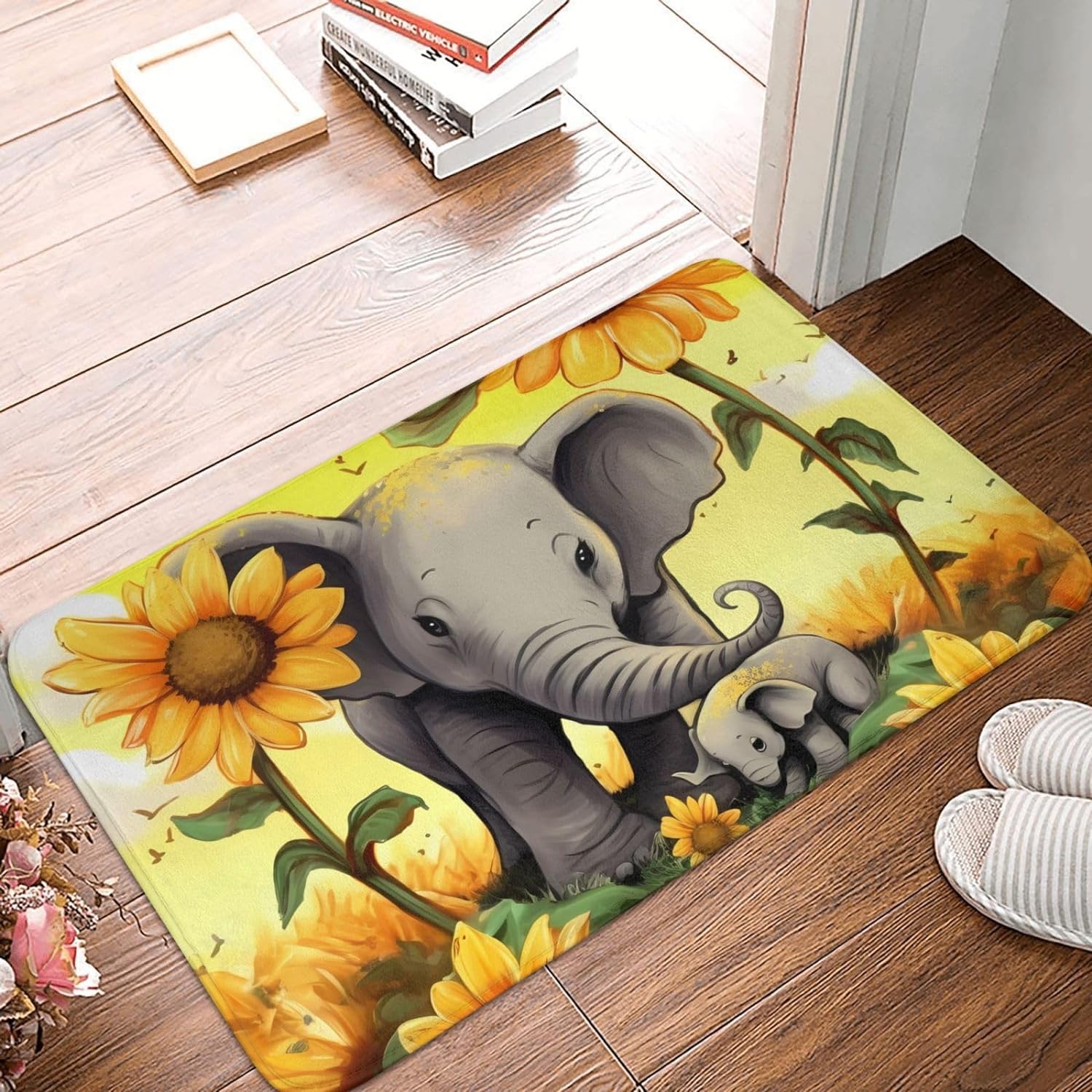Doormat Mother elephant sunflowers Front Door Mat Non Slip Mats
