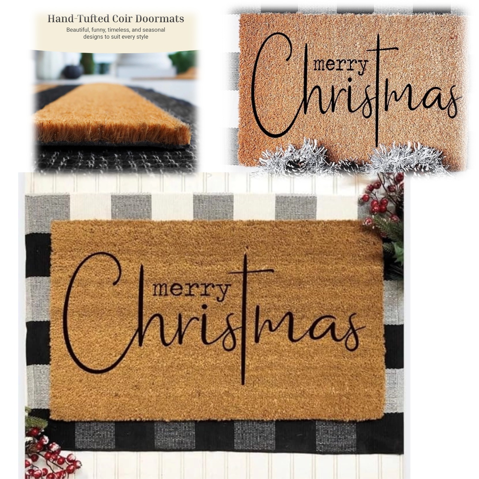 Doormat Natural Coco Coir Door Mat Merry Christmas Script RED (30" x 19