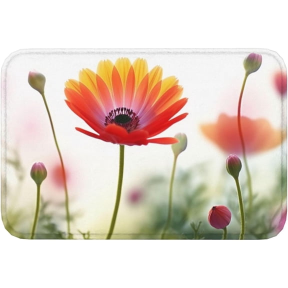 Doormat - Nature Flower Print, Flannel, Non-Slip, Washable, 16x24 Inch