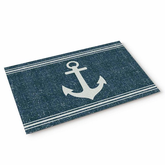 Doormat Nautical Ship Anchor Doormats Entrance Door Rug Coastal Turquoise Linen Lines Floor Mat Welcome Front Door Mat for Indoor Outdoor Kitchen Home Decor 16x24 Inch