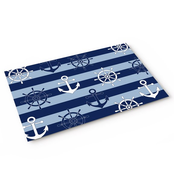 Doormat Nautical Ship Anchors Doormats Entrance Door Rug Navy Blue Horizontal Stripes Floor Mat Welcome Front Door Mat for Indoor Outdoor Kitchen Home Decor 16x24 Inch