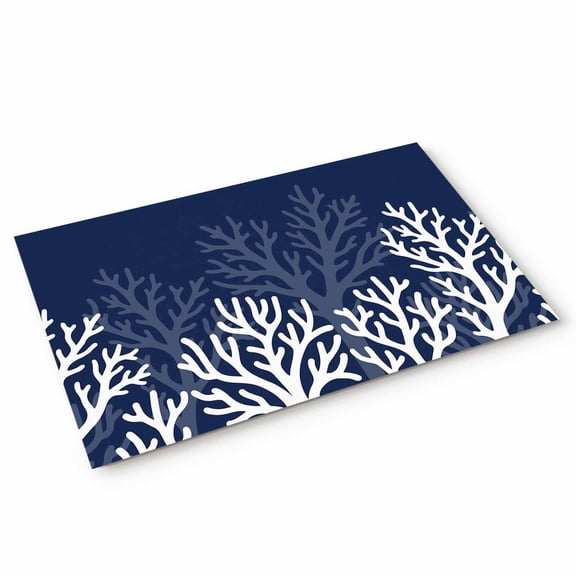 Doormat Navy Blue Coastal Coral Reef Doormats Entrance Door Rug Ocean Marine Life Seaweed Floor Mat Welcome Front Door Mat for Indoor Outdoor Kitchen Home Decor 18x30 Inch