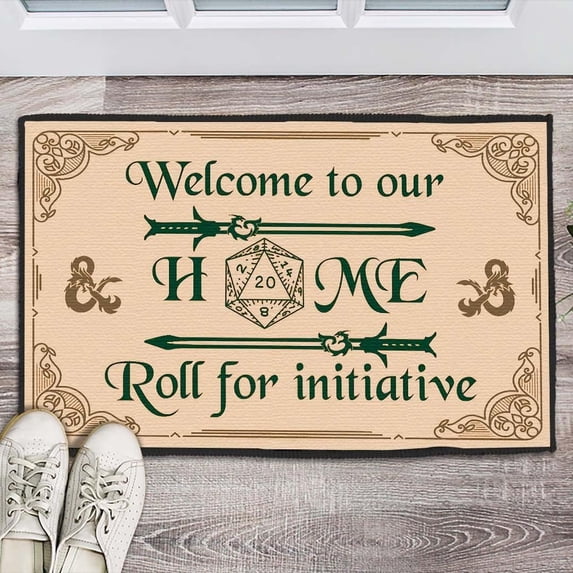 Doormat Non Slip Front Door Mat Welcome to Our Home Roll for Initiative Doormat, Dungeons and Dragons Game Welcome Mat Rug, Funny Gaming Game Doormat Rug, Game Lover Gift 18x30 Inch