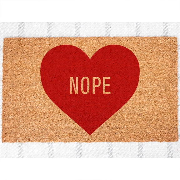Doormat Nope Heart Valentines Single Forever Cute Valentine's Housewar (18" x 30") #3011