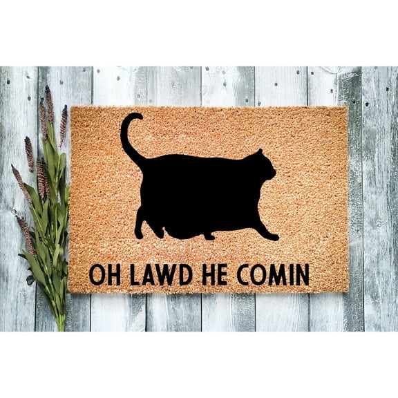 Doormat Oh Lawd He Comin! Cat Welcome Mat Funny Housewarming Gift Fi (24" x 36") #5223