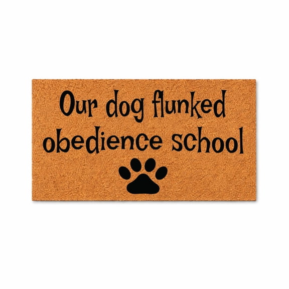 Doormat, Our Dog Flunked Obedience School, Funny Welcome Mat, Coir Doormat, Paw Print, Dog Owner Gift, Home Entry Rug 1967 (16x24 inches) 1967