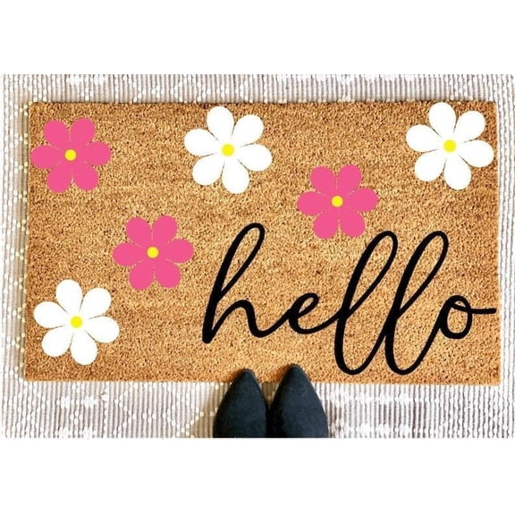 Doormat Outdoor-Pink and White Flowers -Winter Washable Entrance Doormat,Holiday Indoor mat Bathroom Rugs Non Slip Absorbent Mud Trapper Mats,Wipe Your Paws Doormat Outdoor,17 30in.