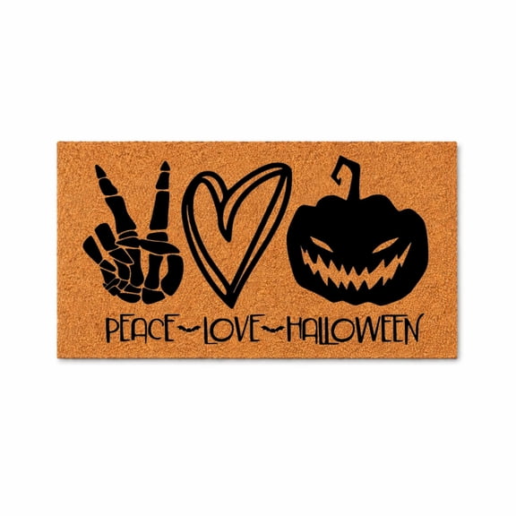 Peace Love Halloween Doormat - Coir Welcome Door Mat (18" x 30")