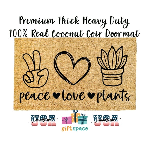 Doormat Peace Love Plants V2 Cute Plant s Welcome Mat Plant Mom (18" x 30") #24077