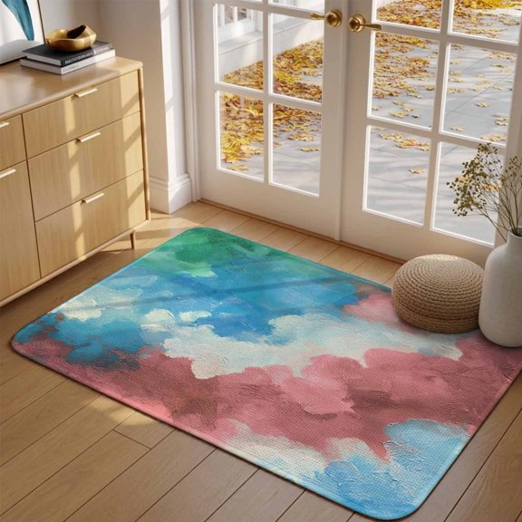 Doormat Pink Blue Dynamic Clouds Front Door Mat Entrance Soft Non Slip Absorbent Doormats Color Swirls Welcome Floor Mat Rugs for Entryway Porch Bathroom Bedroom Kitchen Indoor Outdoor 16"x24"