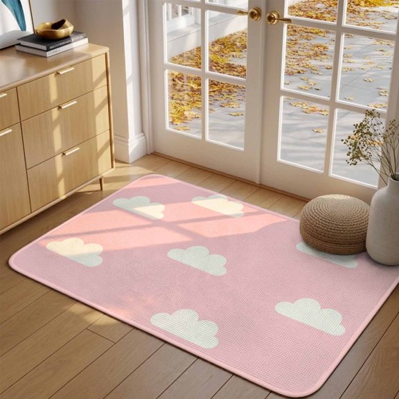 Doormat Pink Sky Clouds Front Door Mat Entrance Soft Non Slip Absorbent Doormats Calm Atmosphere Welcome Floor Mat Rugs for Entryway Porch Bathroom Bedroom Kitchen Indoor Outdoor 16"x24"