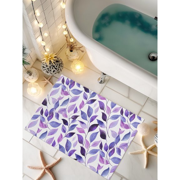 Doormat Purple Leaves Front Door Mat Non Slip Absorbent Low Profile Floor Mat Spring Leaf Plants Welcome Mats Entryway Rug for Entrance Kitchen Porch Indoor Outdoor Home Decor 16"x24"