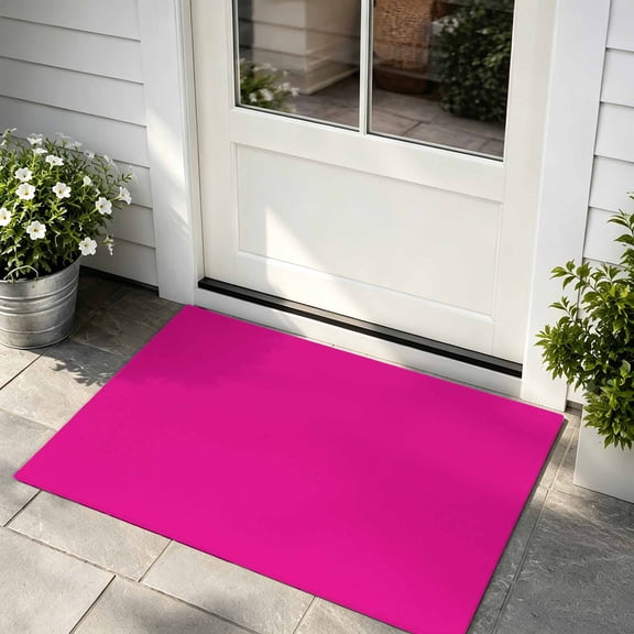 Doormat Rosy Pink Front Door Mat Non Slip Absorbent Low Profile Floor Mat Solid Color Welcome Mats Entryway Rug for Entrance Kitchen Porch Indoor Outdoor Home Decor 24"x36"