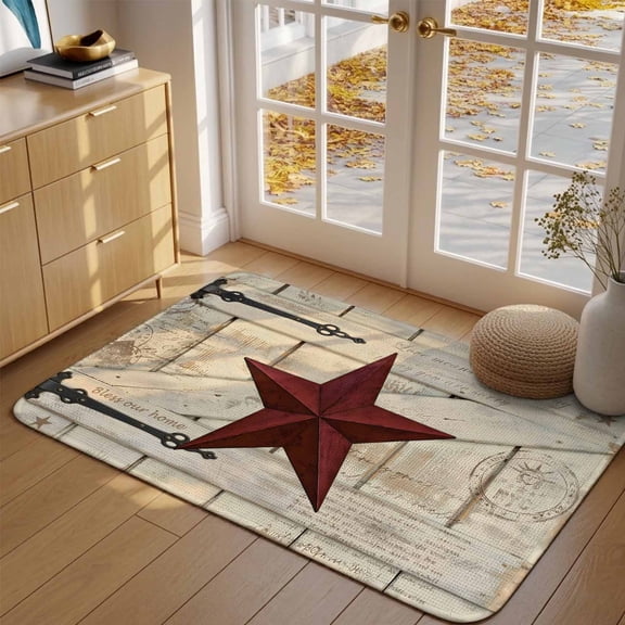 Doormat Rusty Barn Star Doors Front Door Mat Entrance Soft Non Slip Absorbent Doormats Red Retro Rustic Walls Floor Mat Rugs for Entryway Porch Bathroom Bedroom Kitchen Indoor Outdoor 16"x24"