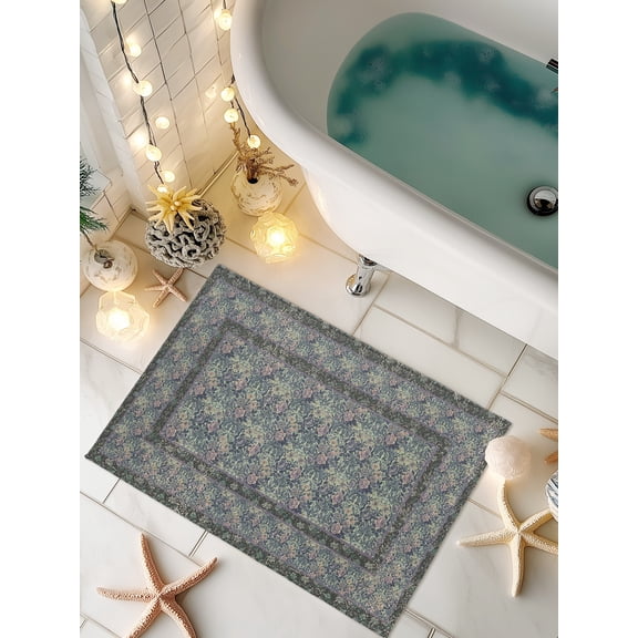 Doormat Spring Flowers Front Door Mat Non Slip Absorbent Low Profile Floor Mat Blue Retro Floral Bird Welcome Mats Entryway Rug for Entrance Kitchen Porch Indoor Outdoor Home Decor 16"x24"