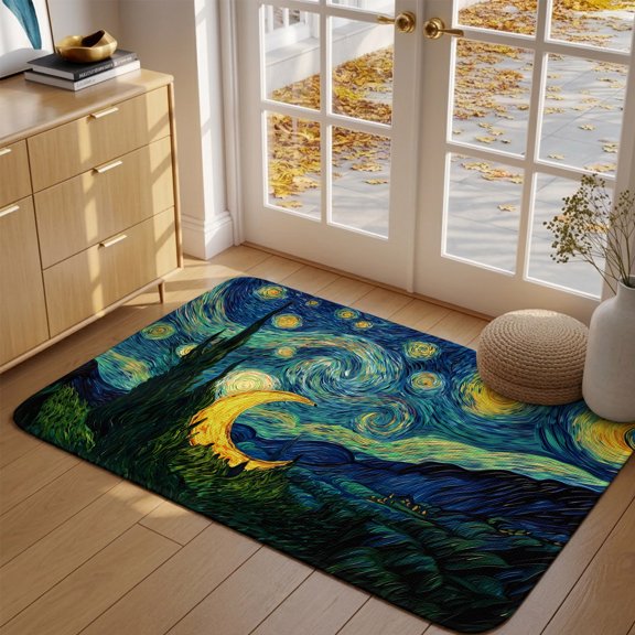 Doormat Star Moon Front Door Mat Entrance Soft Non Slip Absorbent Doormats Dreamy Starry Night Impressionist Welcome Floor Mat Rugs for Entryway Porch Bathroom Bedroom Kitchen Indoor Outdoor 16"x24"
