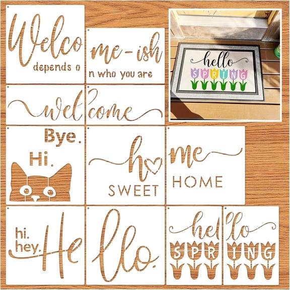 Doormat Stencils for Painting,Funny Reusable Hello Welcome Home Stencils on Wood Sign Crafts Door Mats Furniture DIY Canvas (mat11)