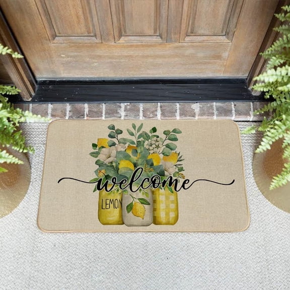 Doormat - Summer Floral Lemon, Water Absorbent, Kitchen/Bathroom Decor, 16x24 Inch