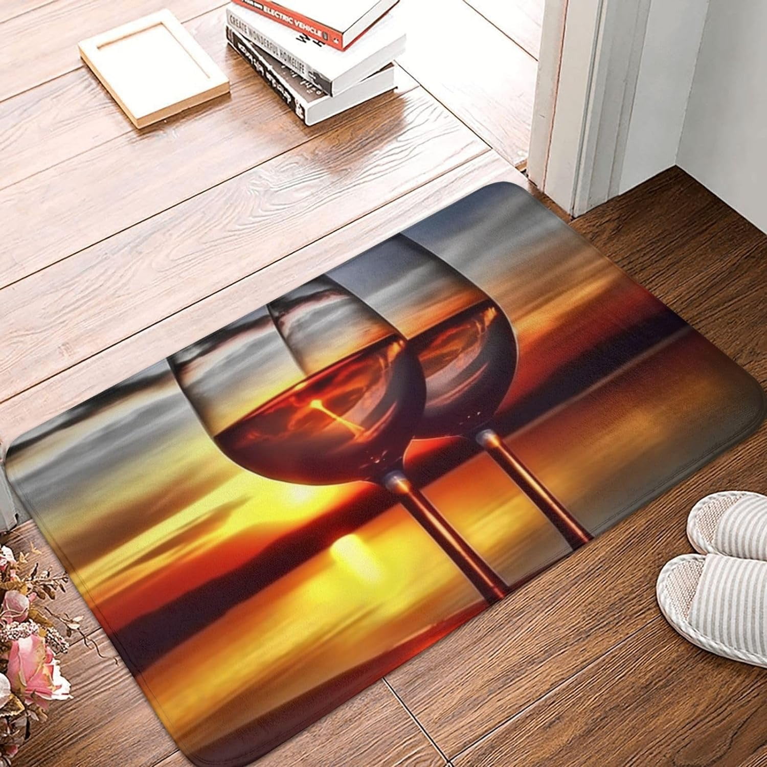 Doormat Sunset Wine Glass Front Door Mat Non Slip Mats Washable