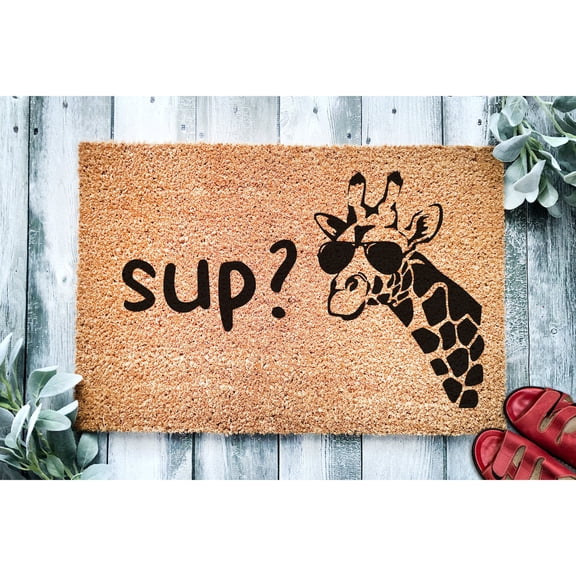 Doormat Sup? Cool Giraffe Funny Doormat Housewarming Gift Custom Door (36" x 72") #1392