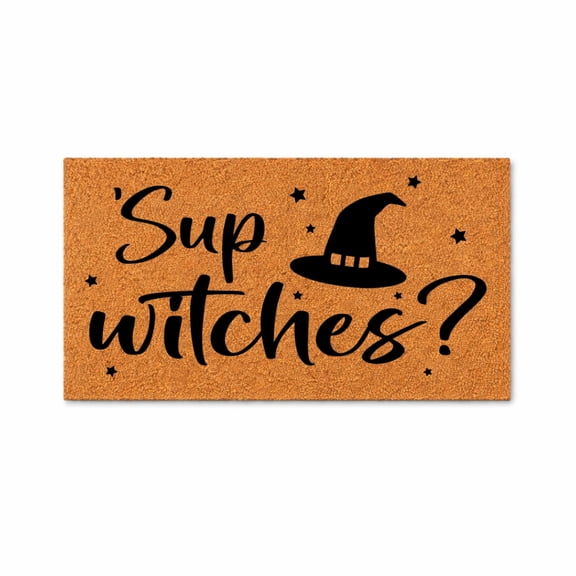 Sup Witches?, Funny Halloween Doormat, Witch Hat Welcome Mat, Front Door Entry Rug (24x48 inches) 1753