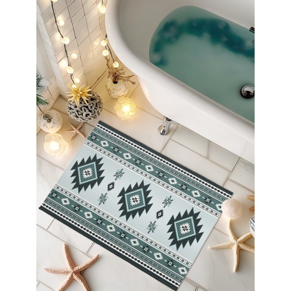 Doormat Teal Bohemian Front Door Mat Non Slip Absorbent Low Profile Floor Mat Southwest Tribal Aztec Geometric Welcome Mats Entryway Rug for Entrance Kitchen Porch Indoor Outdoor Home Decor 16"x24"