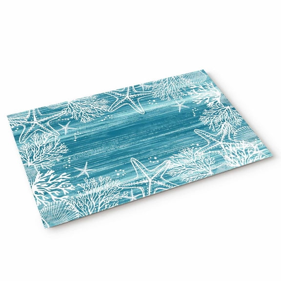 Doormat Teal Green Coral Starfish Doormats Entrance Door Rug Summer Ocean Beach Shell Floor Mat Welcome Front Door Mat for Indoor Outdoor Kitchen Home Decor 20x32 Inch
