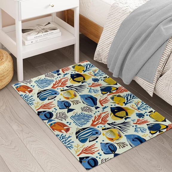 Doormat - Tropical Fish & Coral Mat - Non - slip, colorful ocean, non - woven. For office, porch, home decor item, 18×30 in