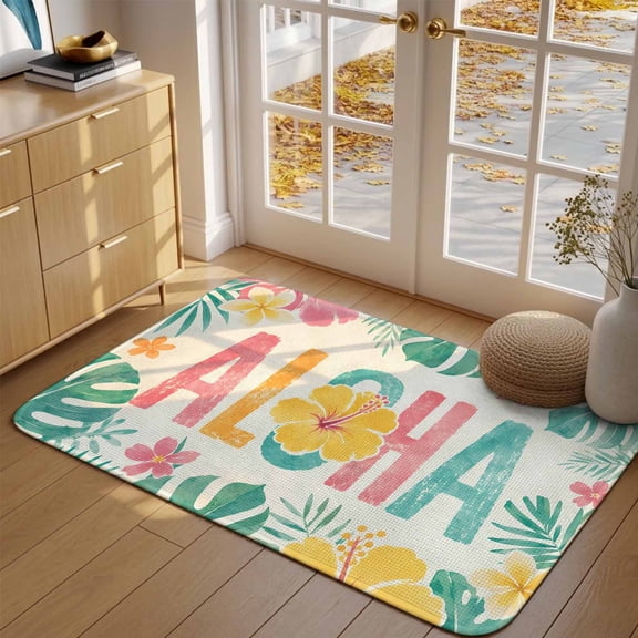 Doormat Tropical Monstera Leaves Front Door Mat Entrance Soft Non Slip Absorbent Doormats Hibiscus Flowers Aloha Floor Mat Rugs for Entryway Porch Bathroom Bedroom Kitchen Indoor Outdoor 16"x24"