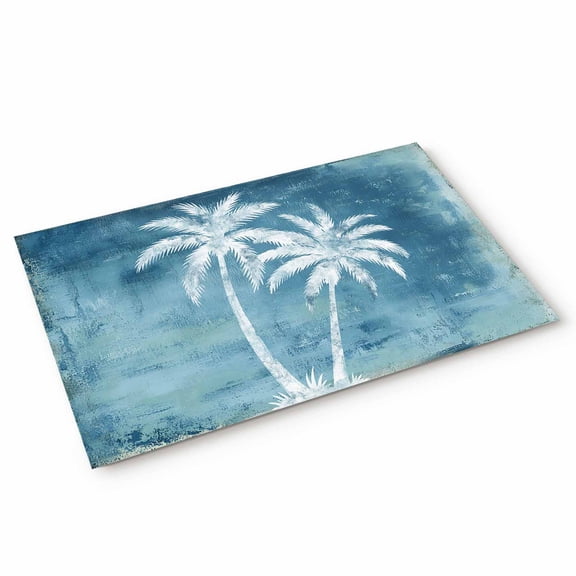 Doormat Tropical Palm Tree Doormats Entrance Door Rug Summer Coastal Blue Floor Mat Welcome Front Door Mat for Indoor Outdoor Kitchen Home Decor 16x24 Inch
