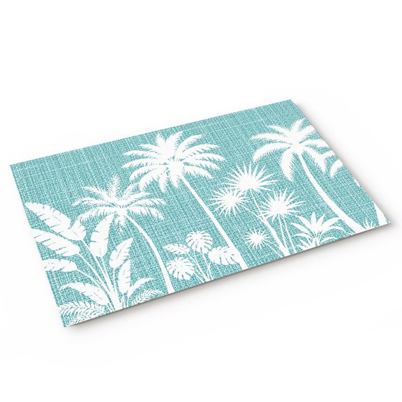 Doormat Tropical Palm Tree Doormats Entrance Door Rug Summer Coastal Turquoise Linen Floor Mat Welcome Front Door Mat for Indoor Outdoor Kitchen Home Decor 16x24 Inch