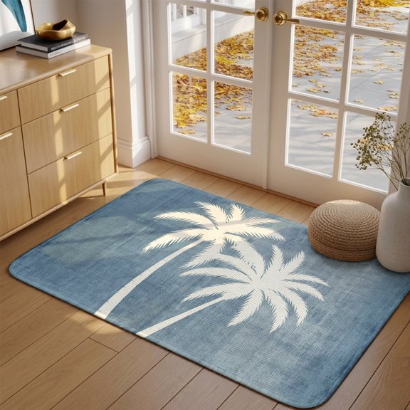 Doormat Tropical Palm Tree Front Door Mat Entrance Soft Non Slip Absorbent Doormats Summer Coastal Blue Sky Welcome Floor Mat Rugs for Entryway Porch Bathroom Bedroom Kitchen Indoor Outdoor 16"x24"
