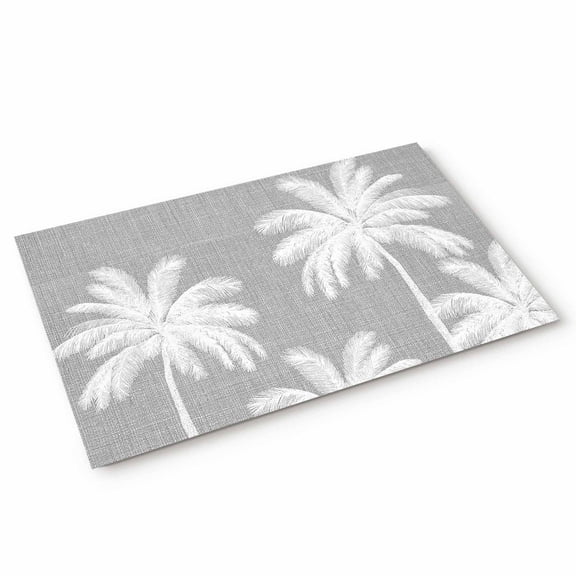 Doormat Tropical Palm Trees Doormats Entrance Door Rug Grey Linen Coastal Floor Mat Welcome Front Door Mat for Indoor Outdoor Kitchen Home Decor 18x30 Inch